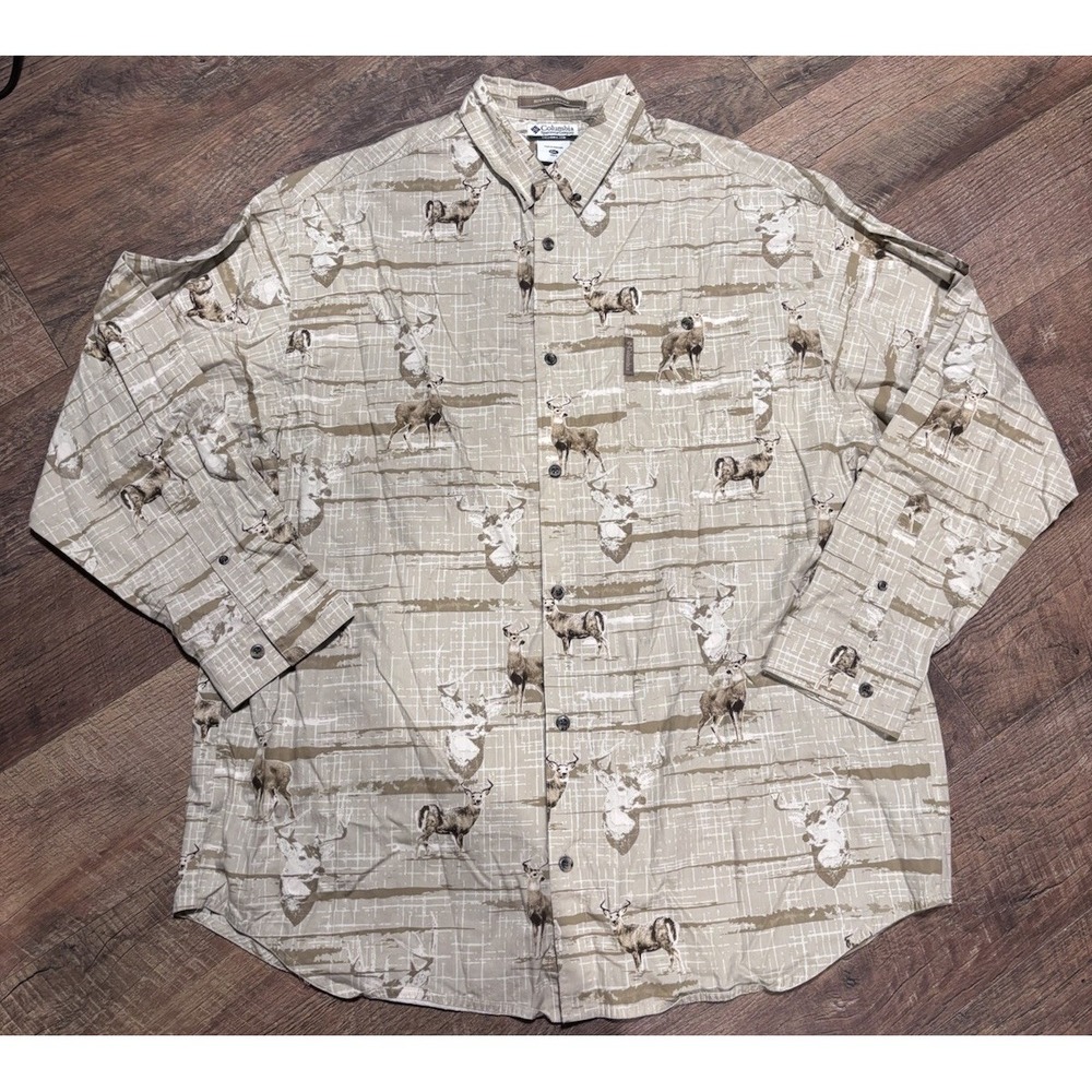 Columbia Men's River Lodge Long Sleeve Shirt Deer Print, Button Down, XXL